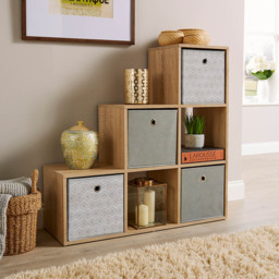 Home Source Oak 6 Cube Staircase Storage Shelf Unit - thumbnail 4