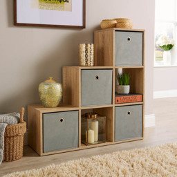 Home Source Oak 6 Cube Staircase Storage Shelf Unit - thumbnail 2