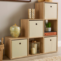 Home Source Oak 6 Cube Staircase Storage Shelf Unit