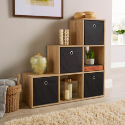 Home Source Oak 6 Cube Staircase Storage Shelf Unit - thumbnail 3