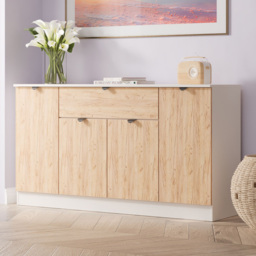 Crowndale Bora 4 Door Single Drawer Gold Craft Oak and Kashmir Wide Sideboard Ready Assembled