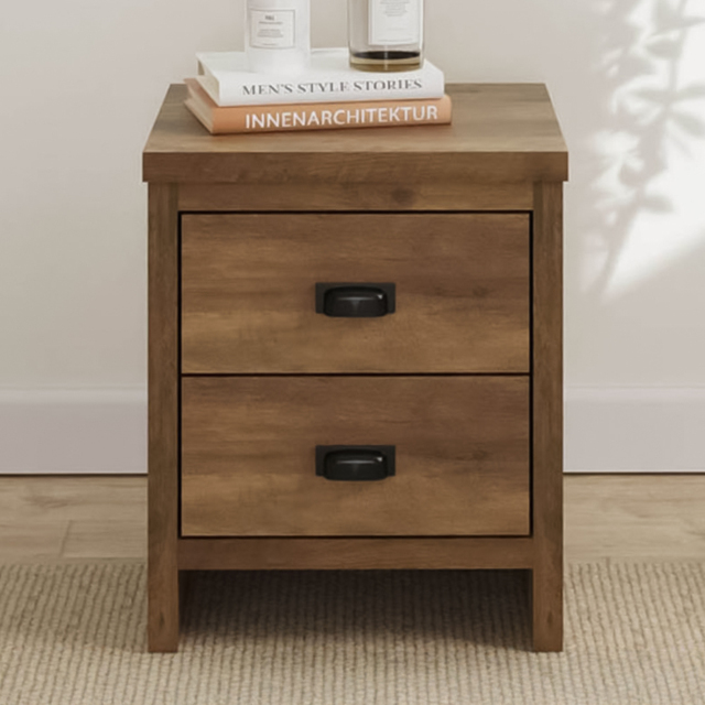 GFW Boston 2 Drawer Knotty Oak Bedside Table - image 1