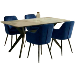 Indoor Living Charlotte 4 Seater Velvet Marble Top Dining Set Blue - thumbnail 2