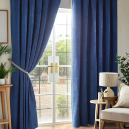 Alan Symonds Chenille Blackout Pencil Pleat Curtains Blue 168cm x 229cm