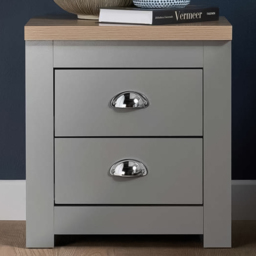 Highgate 2 Drawer Grey and Oak Bedside Table - thumbnail 1
