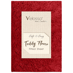 Velosso Super King Red Teddy Fleece Fitted Sheet