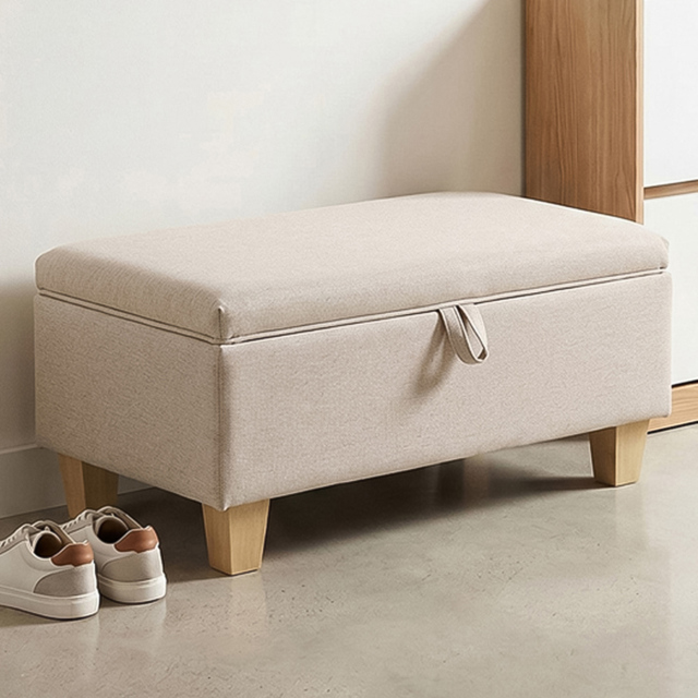Living and Home 2 in 1 Linen Upholstered Ottoman Footstool - image 1