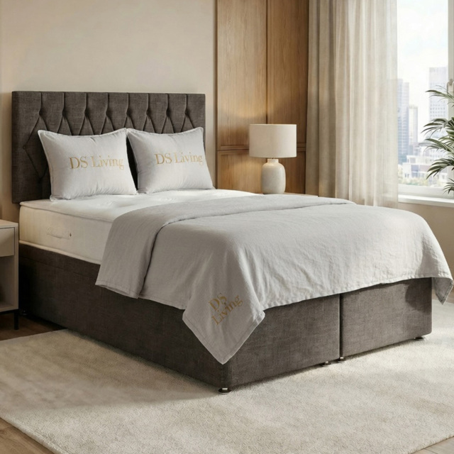DS Living Diamond Grey King Size Upholstered Divan Bed - image 1