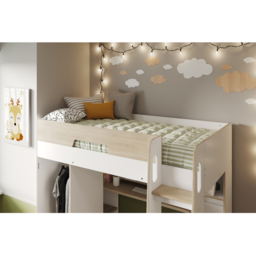 Flair Coco White and Oak High Sleeper Workstation with Wardrobe - thumbnail 2