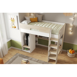 Flair Coco White and Oak High Sleeper Workstation with Wardrobe - thumbnail 4