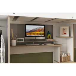 Flair Coco White and Oak High Sleeper Workstation with Wardrobe - thumbnail 3