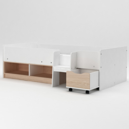 Kidsaw Single White and Oak Cabin Bed with Cubes and Pullout Drawer - thumbnail 3