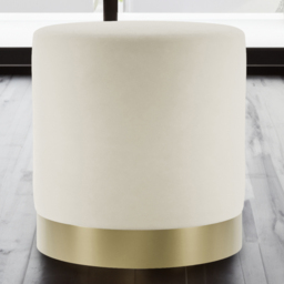 Lara Cream Velvet and Brushed Gold Small Pouffe