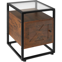 tectake Kidderminster Single Door Dark Wood Rustic Bedside Table - thumbnail 2