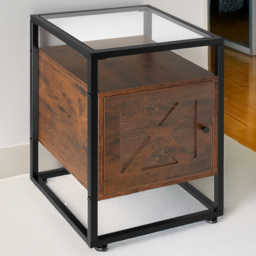 tectake Kidderminster Single Door Dark Wood Rustic Bedside Table - thumbnail 1