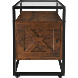 tectake Kidderminster Single Door Dark Wood Rustic Bedside Table - thumbnail 3