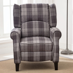 Furniture Online Eaton Checkered Charcoal Wingback Fireside Pushback Recliner Chair