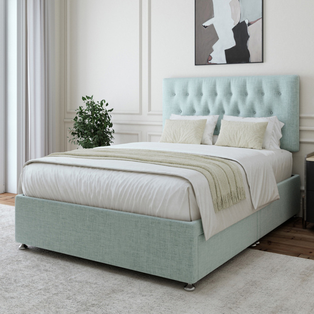 Bedmaster Single Duck Egg Linen 2 Drawer Divan Base with Lona Headboard - image 1