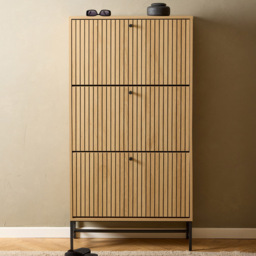Florence Albany 3 Flip Down Door Oak Shoe Cabinet with Black Legs