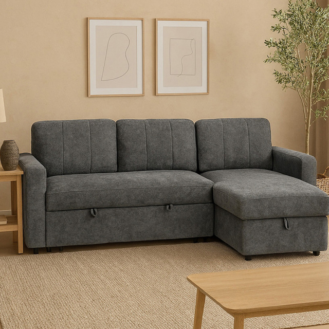 Aspire Nexis Charcoal Right Hand Chaise Corner Sofa Bed with Storage - image 1