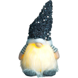 Xmas Haus Light Up Gonk Silver Sequin Hat Christmas Decoration 20cm