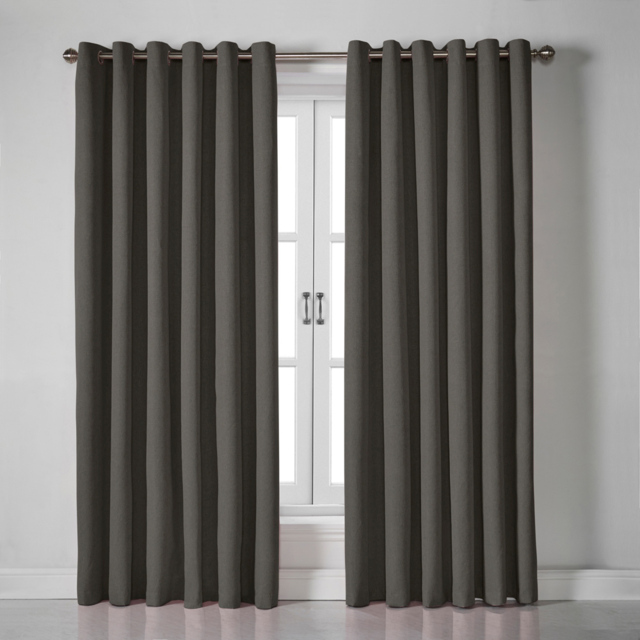 Alan Symonds Linen Look Blackout Ring Top Eyelet Curtains Charcoal 161 x 183cm - image 1