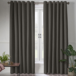 Alan Symonds Linen Look Blackout Ring Top Eyelet Curtains Charcoal 161 x 183cm - thumbnail 4