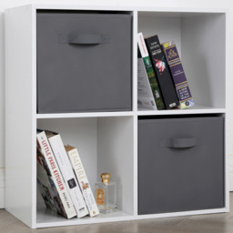Jane 4 Shelf White Cube Storage Unit with Basket - thumbnail 1