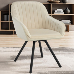 tectake Cream Velvet Swivel Accent Lounge Armchair Set of 6