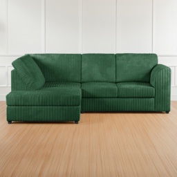 Luxor 4 Seater Green Jumbo Cord Left Hand L Shaped Corner Sofa with Full Back