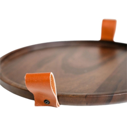 Ivyline Harvey Walnut Wooden Candle Plate with Leather Handles - thumbnail 2