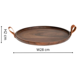 Ivyline Harvey Walnut Wooden Candle Plate with Leather Handles - thumbnail 4