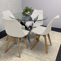 Kosy Koala Maya Tulip 4 Seater Round Glass Dining Set Cream