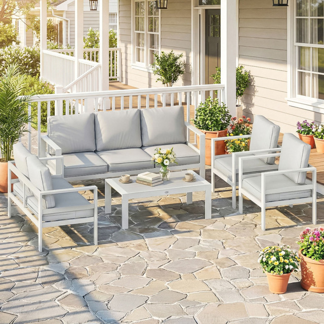 Outsunny 7 Seater White Garden Lounge Set with Olefin Cushion - image 1