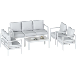 Outsunny 7 Seater White Garden Lounge Set with Olefin Cushion - thumbnail 2