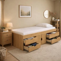 Kidsaw Captains Single Oak Cabin Bed with Storage - thumbnail 4