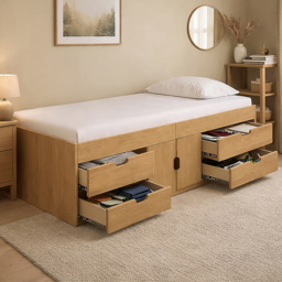 Kidsaw Captains Single Oak Cabin Bed with Storage