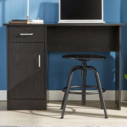 Home Source Tyler Black Single Drawer Computer Desk with Storage Cupboard