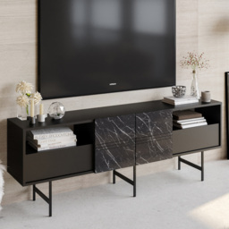 Decorotika Derin Black Marble Effect 4 Door 2 Shelf TV Unit