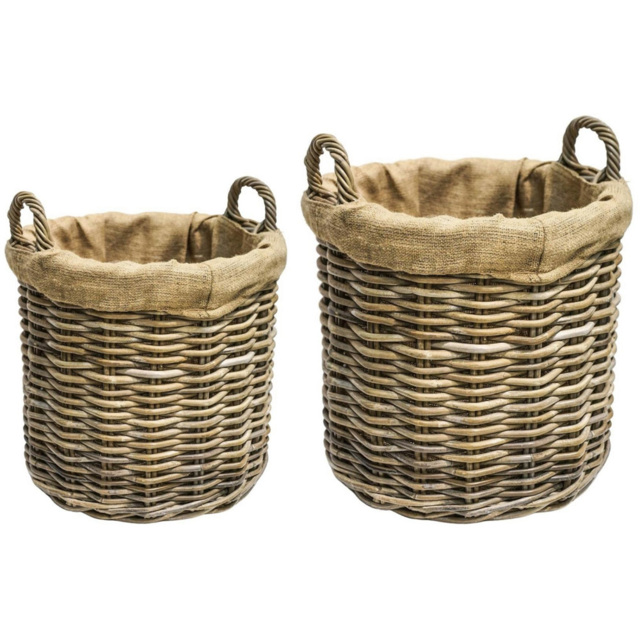 Ivyline Wicker Round Lined Natural Log Basket Set of 2 - image 1