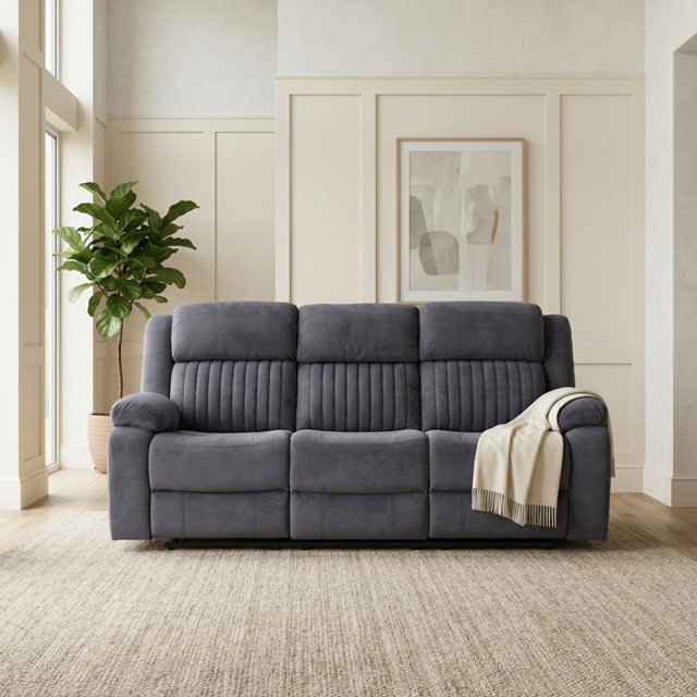 Haddon 3 Seater Dark Grey Foam Manual Recliner Sofa - image 1