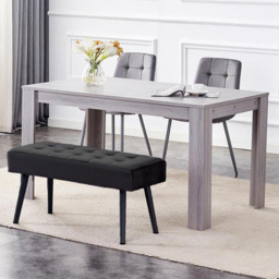 Portland 4 Seater Black and Grey Wooden Dining Set with Bench