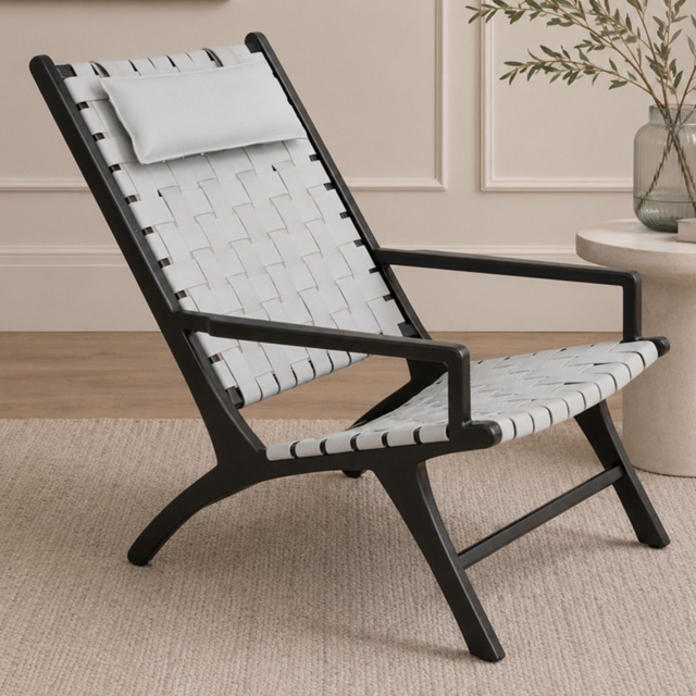 Premier Housewares Kendari Grey Woven Leather Strap Chair - image 1