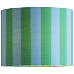 ValueLights Callie Colour Clash Blue and Green Striped Fabric Drum Lamp Shade Small