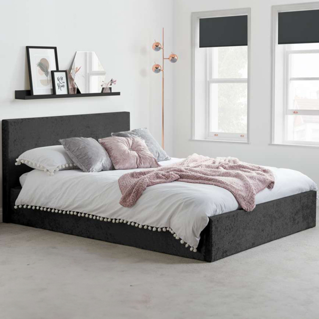 Berlin King Size Black Crushed Velvet Ottoman Bed - image 1