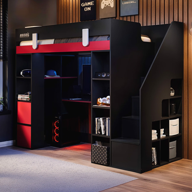 Flair Blaze Black and Red Gaming High Sleeper with Staircase - image 1