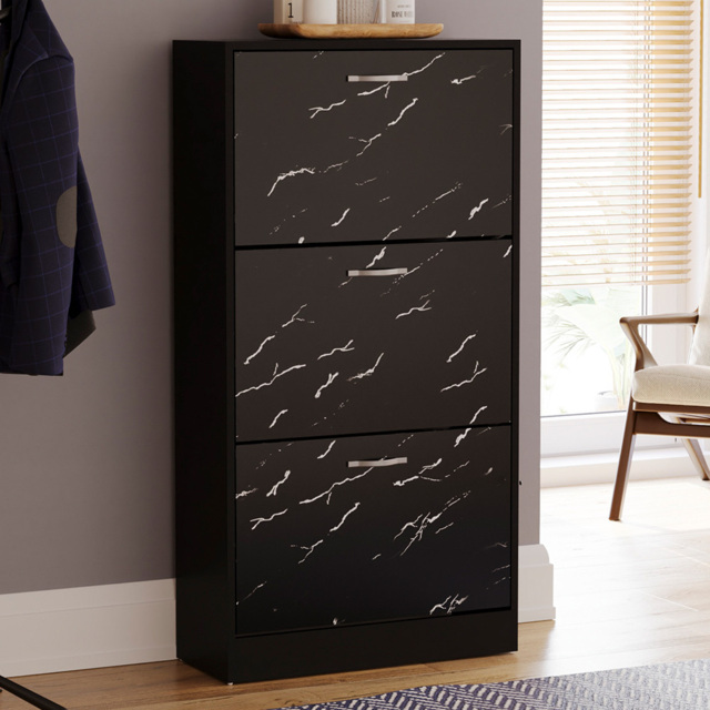 Vida Designs Black Marble 3 Drawer Shoe Cabinet - image 1