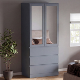 Vida Designs Denver Grey 2 Door 3 Drawer Mirrored Wardrobe - thumbnail 1