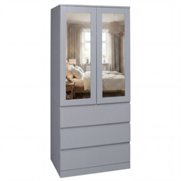 Vida Designs Denver Grey 2 Door 3 Drawer Mirrored Wardrobe - thumbnail 2