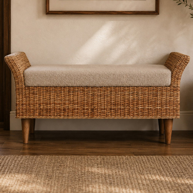 Artisan Furniture Riviera Cream and Beige Solid Wood Upholstered Bench - image 1